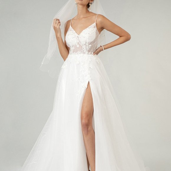 Embroidered V-neck Wedding Gown GSGL1907